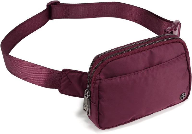 Pander Everywhere Belt Bag for Women, 5 Zipper Pockets Nylon Crossbody Fanny Pack Purse (Red Merlot) - Image 1